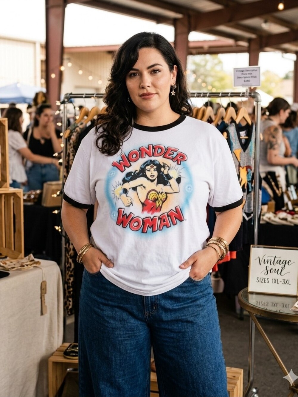 Vintage-Style Wonder Woman Ringer Tee - 2XL - 100% Cotton
